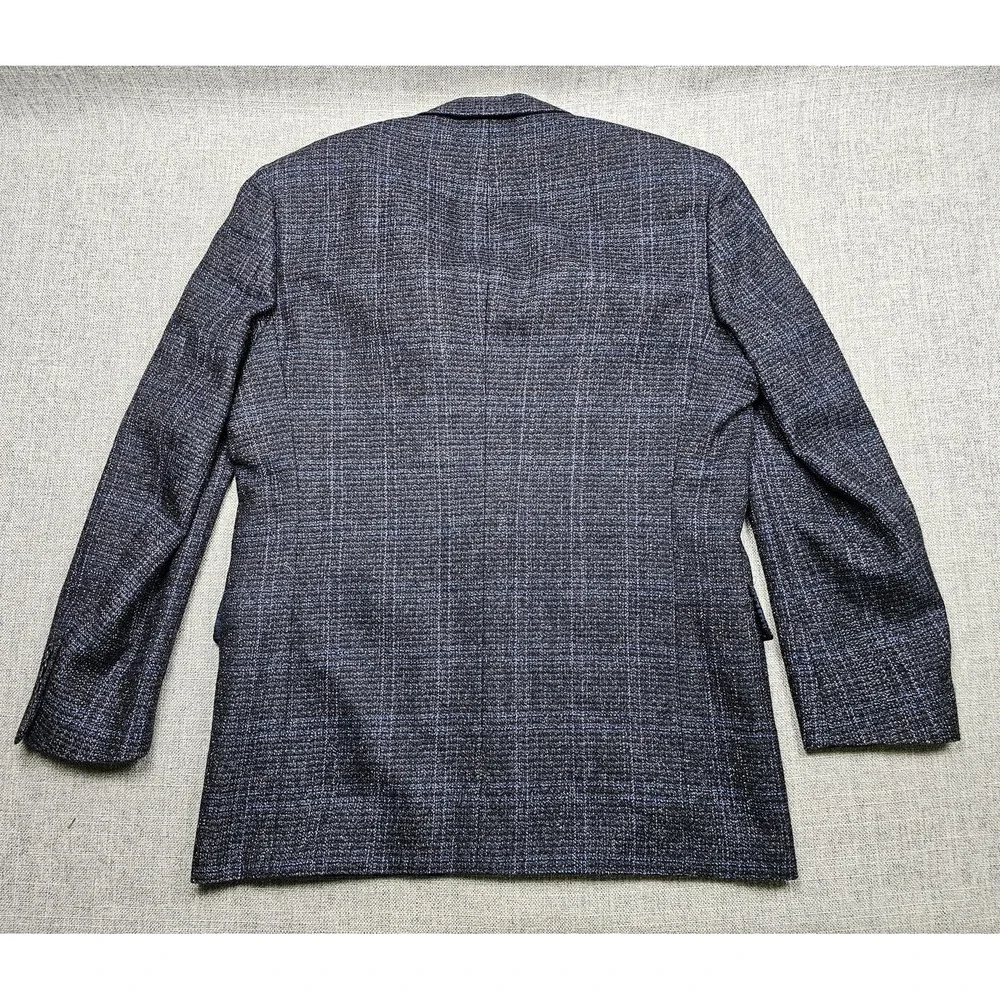 VINTAGE Christian Dior Sport Coat Mens 44 Blue Wool Tweed Plaid Blazer Jacket